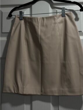 Beige Faux Leather Mini Skirt — Sleek Panel Detail